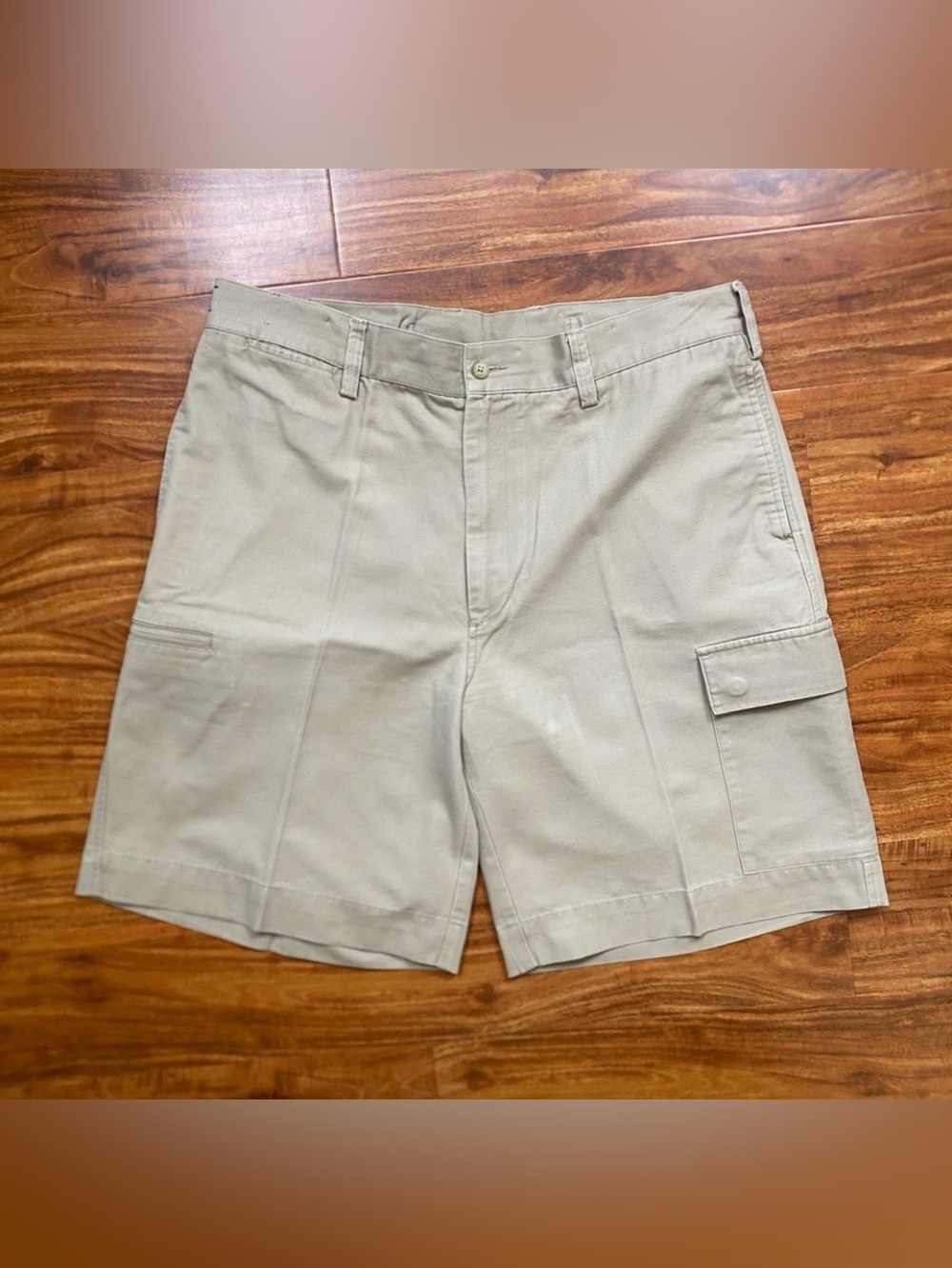 Faconnable Men's Tan Khaki 100% Cotton Cargo Shorts Size 38 Outdoor Coastal